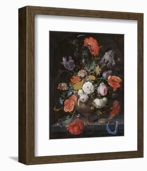 Abraham Mignon, Still Life with Flowers and a Watch-Dutch Florals-Framed Art Print