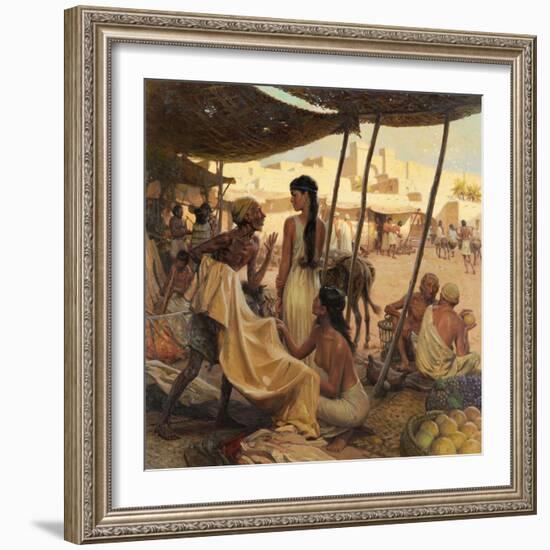 Abraham's Wife, Sarai, and a Slave Bargain for Cloth in a Marketplace-Tom Lovell-Framed Photographic Print