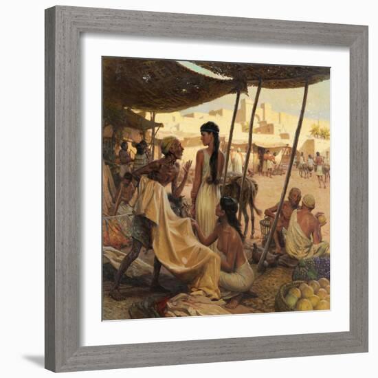 Abraham's Wife, Sarai, and a Slave Bargain for Cloth in a Marketplace-Tom Lovell-Framed Photographic Print