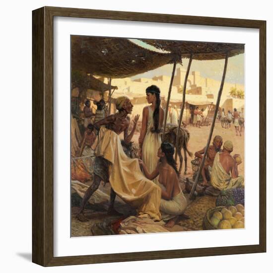 Abraham's Wife, Sarai, and a Slave Bargain for Cloth in a Marketplace-Tom Lovell-Framed Photographic Print