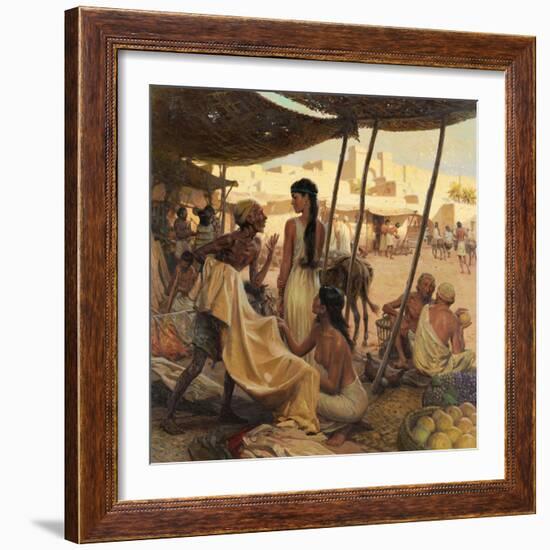 Abraham's Wife, Sarai, and a Slave Bargain for Cloth in a Marketplace-Tom Lovell-Framed Photographic Print