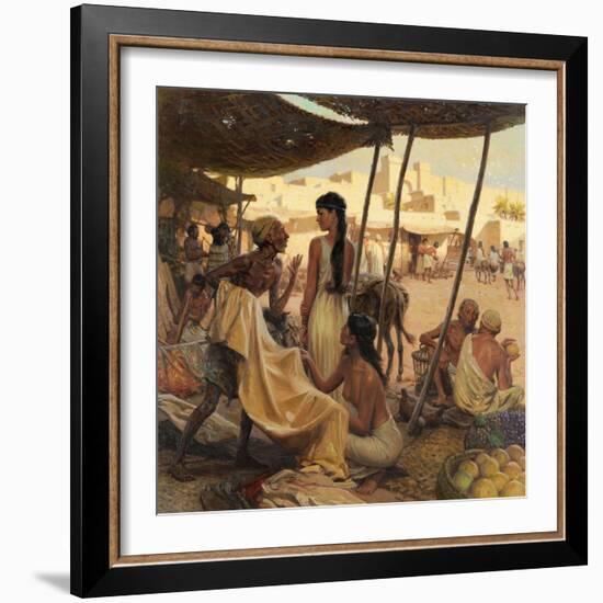 Abraham's Wife, Sarai, and a Slave Bargain for Cloth in a Marketplace-Tom Lovell-Framed Photographic Print