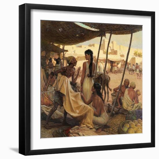 Abraham's Wife, Sarai, and a Slave Bargain for Cloth in a Marketplace-Tom Lovell-Framed Photographic Print