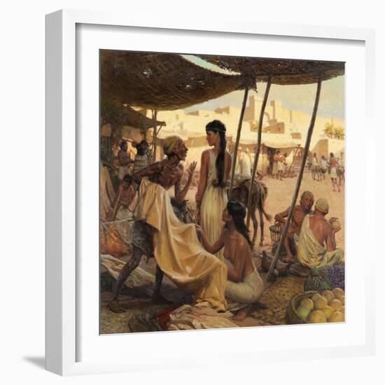 Abraham's Wife, Sarai, and a Slave Bargain for Cloth in a Marketplace-Tom Lovell-Framed Photographic Print