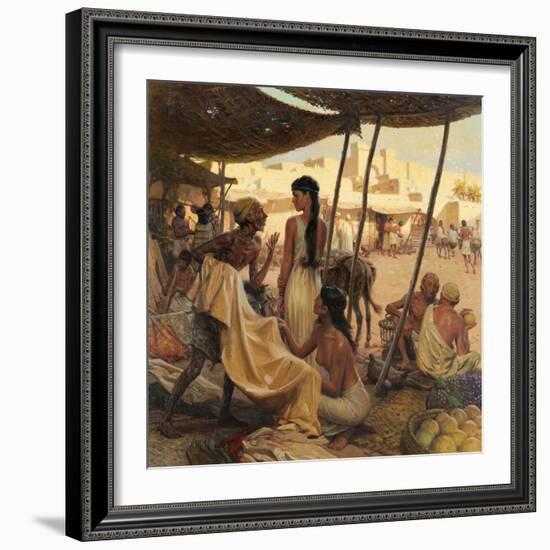 Abraham's Wife, Sarai, and a Slave Bargain for Cloth in a Marketplace-Tom Lovell-Framed Photographic Print