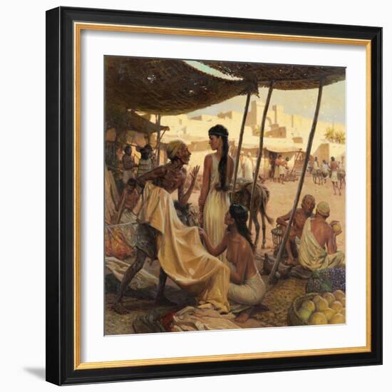 Abraham's Wife, Sarai, and a Slave Bargain for Cloth in a Marketplace-Tom Lovell-Framed Photographic Print