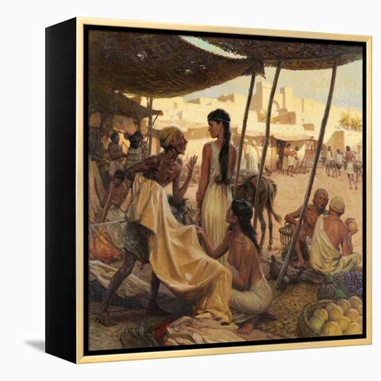 Abraham's Wife, Sarai, and a Slave Bargain for Cloth in a Marketplace-Tom Lovell-Framed Premier Image Canvas