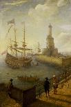 A Spanish Three-Masted Ship Anchored off the Coast of Naples (Italy), Seen from a Paved Pier in The-Abraham Willaerts-Giclee Print