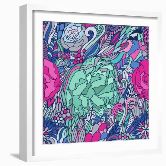 Absolutely Gorgeous Floral Seamless Pattern in Fantastic Colors. Stylish Vector Background Made Of-smilewithjul-Framed Art Print