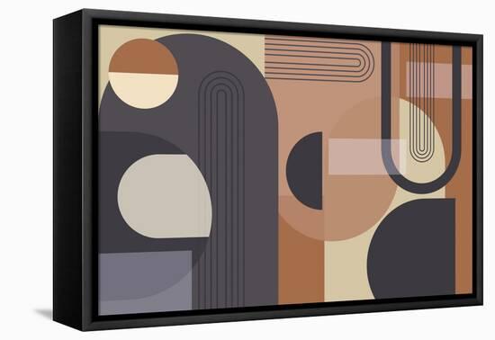 Abstract Arches Charcoal Terracotta 1-Urban Epiphany-Framed Stretched Canvas