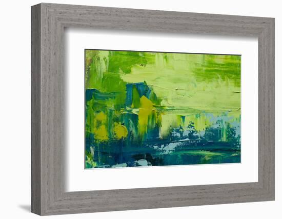 Abstract Art Background. Oil Painting on Canvas. Green and Yellow Texture. Fragment of Artwork. Spo-Sweet Art-Framed Photographic Print