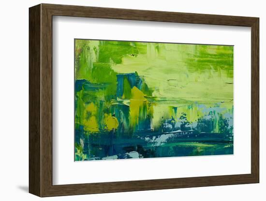 Abstract Art Background. Oil Painting on Canvas. Green and Yellow Texture. Fragment of Artwork. Spo-Sweet Art-Framed Photographic Print