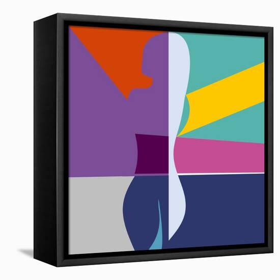 Abstract Background with Woman Silhouette Geometric Shapes Minimalistic Style-EverstRuslan-Framed Stretched Canvas