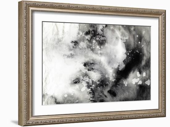 Abstract Black And White Ink Painting On Grunge Paper Texture - Artistic Stylish Background-run4it-Framed Art Print