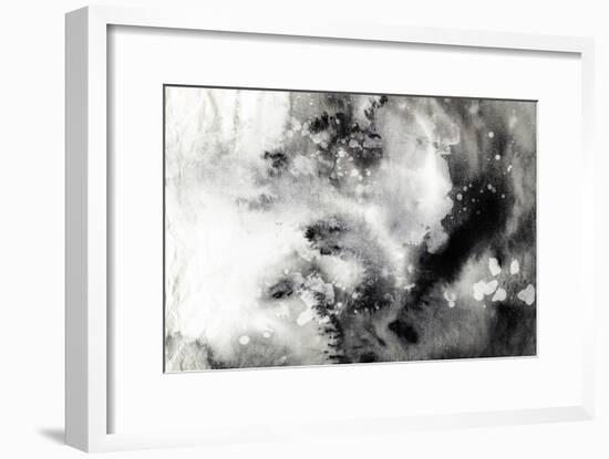 Abstract Black And White Ink Painting On Grunge Paper Texture - Artistic Stylish Background-run4it-Framed Art Print