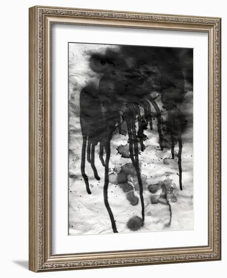 Abstract Black And White Ink Painting On Grunge Paper Texture - Artistic Stylish Background-run4it-Framed Art Print