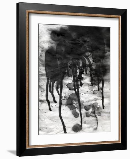 Abstract Black And White Ink Painting On Grunge Paper Texture - Artistic Stylish Background-run4it-Framed Art Print