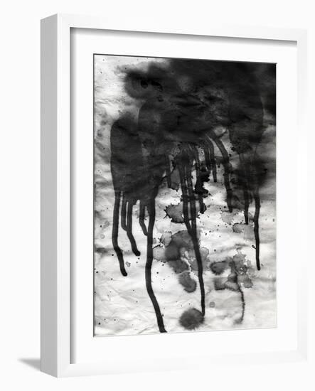 Abstract Black And White Ink Painting On Grunge Paper Texture - Artistic Stylish Background-run4it-Framed Art Print