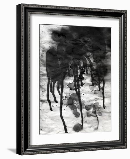 Abstract Black And White Ink Painting On Grunge Paper Texture - Artistic Stylish Background-run4it-Framed Art Print