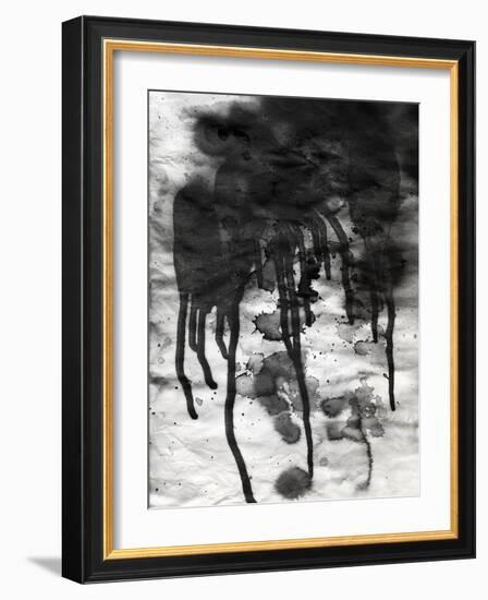 Abstract Black And White Ink Painting On Grunge Paper Texture - Artistic Stylish Background-run4it-Framed Art Print