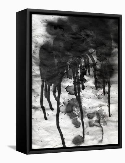 Abstract Black And White Ink Painting On Grunge Paper Texture - Artistic Stylish Background-run4it-Framed Stretched Canvas