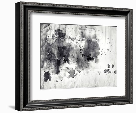 Abstract Black And White Ink Painting On Grunge Paper Texture-run4it-Framed Art Print