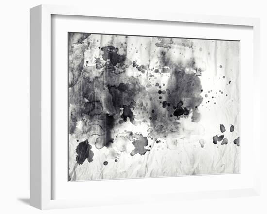 Abstract Black And White Ink Painting On Grunge Paper Texture-run4it-Framed Art Print