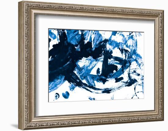 Abstract Blue Acrylic Paint Brush Isolated on White Background, Top View.-component-Framed Photographic Print