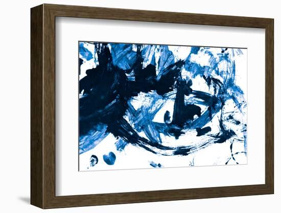 Abstract Blue Acrylic Paint Brush Isolated on White Background, Top View.-component-Framed Photographic Print