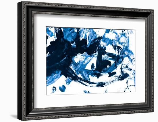 Abstract Blue Acrylic Paint Brush Isolated on White Background, Top View.-component-Framed Photographic Print