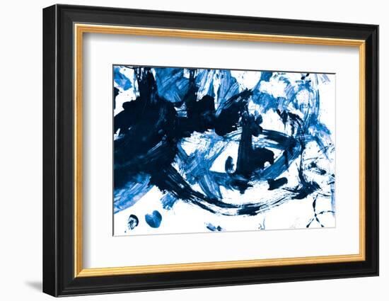 Abstract Blue Acrylic Paint Brush Isolated on White Background, Top View.-component-Framed Photographic Print