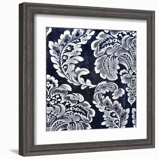 Abstract Blue Background or Paper with Grunge Background Texture with White Floral Patterns-iulias-Framed Art Print