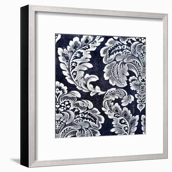 Abstract Blue Background or Paper with Grunge Background Texture with White Floral Patterns-iulias-Framed Art Print