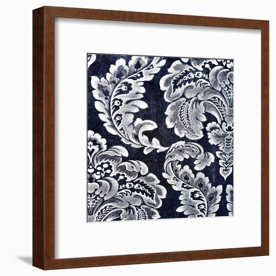 Abstract Blue Background or Paper with Grunge Background Texture with White Floral Patterns-iulias-Framed Art Print