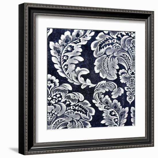 Abstract Blue Background or Paper with Grunge Background Texture with White Floral Patterns-iulias-Framed Art Print