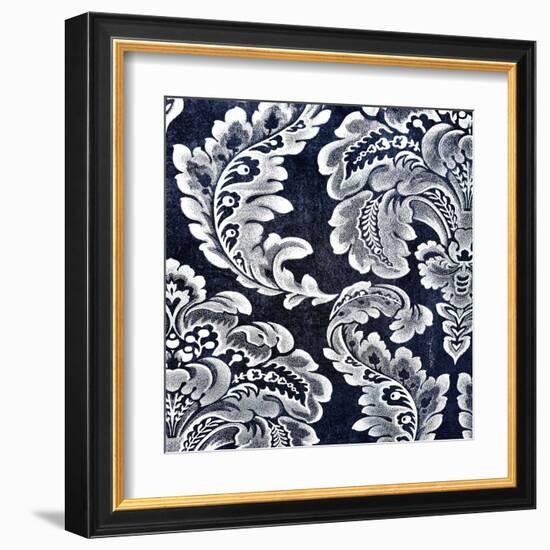 Abstract Blue Background or Paper with Grunge Background Texture with White Floral Patterns-iulias-Framed Art Print