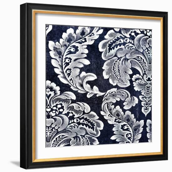 Abstract Blue Background or Paper with Grunge Background Texture with White Floral Patterns-iulias-Framed Art Print