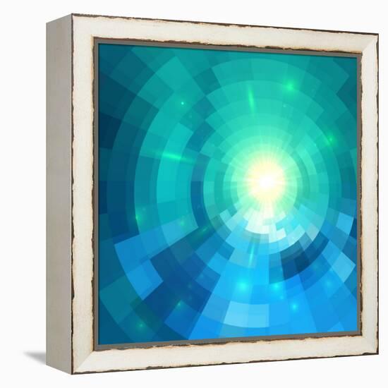 Abstract Blue Shining Circle Tunnel Vector Background-art_of_sun-Framed Stretched Canvas