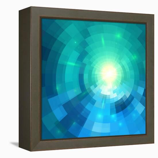 Abstract Blue Shining Circle Tunnel Vector Background-art_of_sun-Framed Stretched Canvas