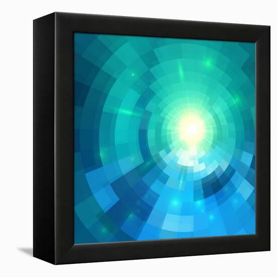 Abstract Blue Shining Circle Tunnel Vector Background-art_of_sun-Framed Stretched Canvas