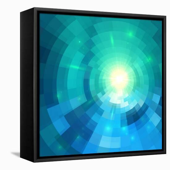 Abstract Blue Shining Circle Tunnel Vector Background-art_of_sun-Framed Stretched Canvas