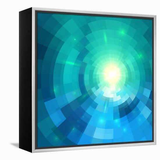 Abstract Blue Shining Circle Tunnel Vector Background-art_of_sun-Framed Stretched Canvas