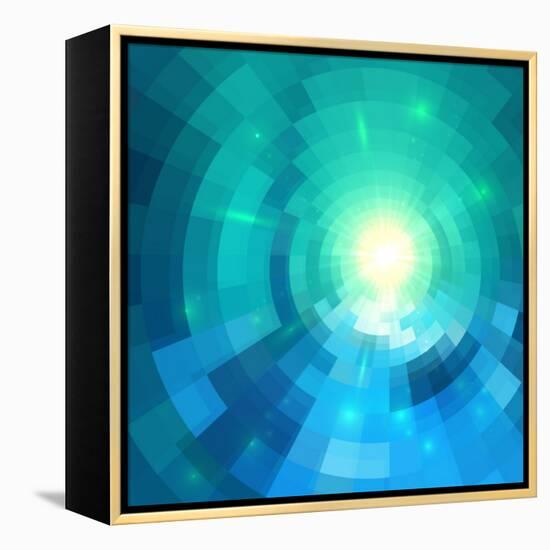 Abstract Blue Shining Circle Tunnel Vector Background-art_of_sun-Framed Stretched Canvas