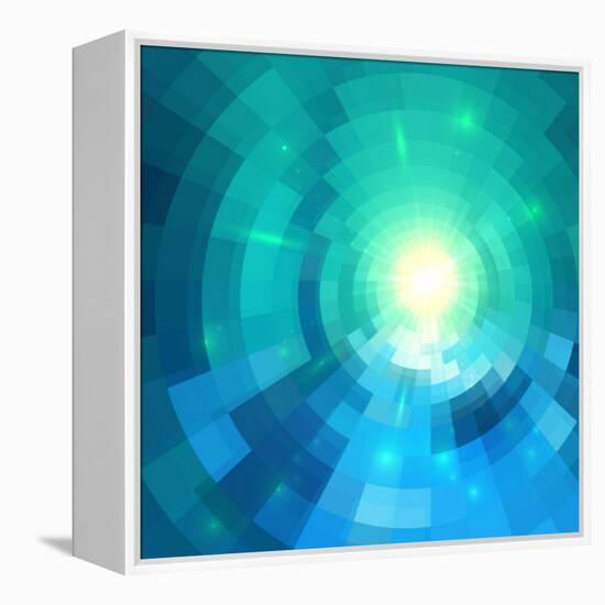 Abstract Blue Shining Circle Tunnel Vector Background-art_of_sun-Framed Stretched Canvas