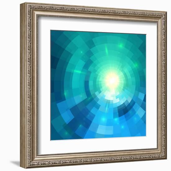 Abstract Blue Shining Circle Tunnel Vector Background-art_of_sun-Framed Art Print