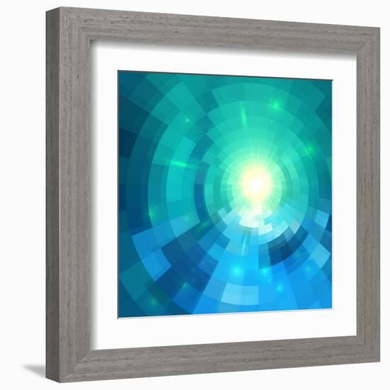 Abstract Blue Shining Circle Tunnel Vector Background-art_of_sun-Framed Art Print