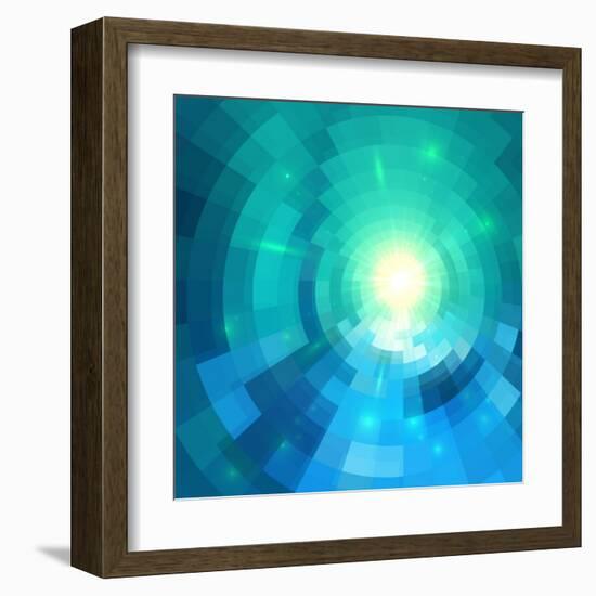 Abstract Blue Shining Circle Tunnel Vector Background-art_of_sun-Framed Art Print