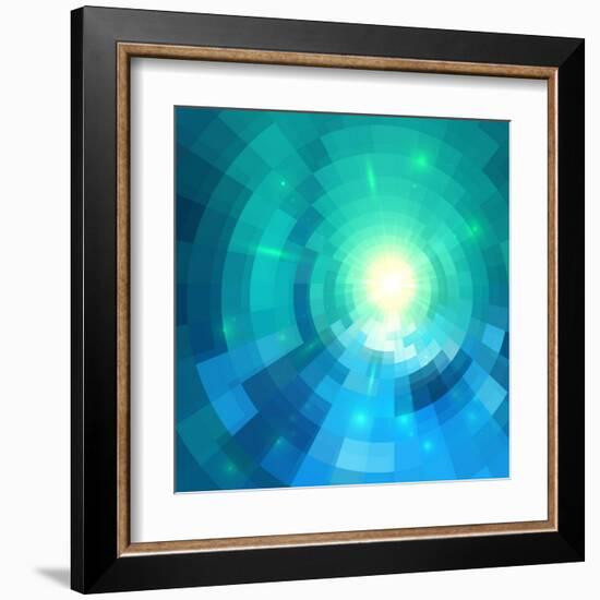 Abstract Blue Shining Circle Tunnel Vector Background-art_of_sun-Framed Art Print