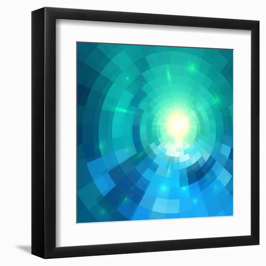 Abstract Blue Shining Circle Tunnel Vector Background-art_of_sun-Framed Art Print