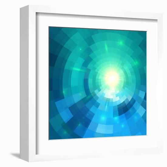 Abstract Blue Shining Circle Tunnel Vector Background-art_of_sun-Framed Art Print